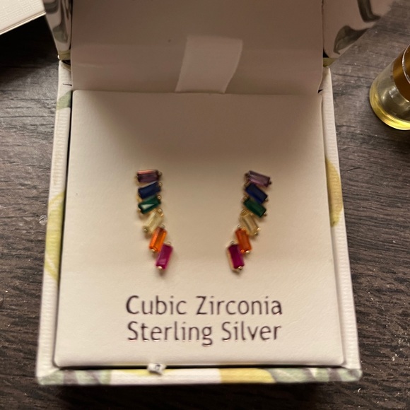 NWOT sterling silver cubic zirconia earrings multicolor - Picture 2 of 3